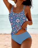 Women's Floral Printed Tankini Swimsuit with Adjustable Straps