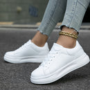 Women’s Clean White Leather Sneakers – Casual Minimalist Shoes