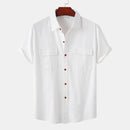 Men's Short-Sleeve Casual Shirt with Front Pockets and Button Closure