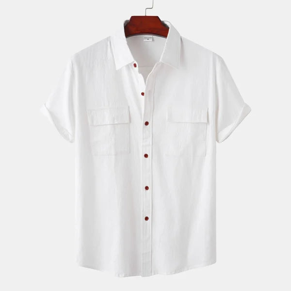 Men's Short-Sleeve Casual Shirt with Front Pockets and Button Closure
