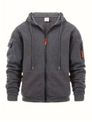Men's Zip-Up Hoodie with Utility Pockets and Drawstring Hood