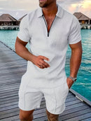 Men's Geometric Zip-Up Set for Casual Style