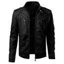 Men's Slim Fit Leather Jacket with Zip Pockets and Stand Collar