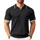 Men's Ribbed Short-Sleeve Zip Polo Shirt with Contrast Trim