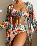 Women's Bikini Set with High-Waist Bottom and Matching Cover-Up