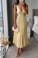 Elegant V-Neck Pleated Skirt Dress for Women