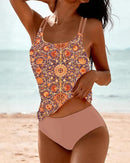 Women's Floral Printed Tankini Swimsuit with Adjustable Straps