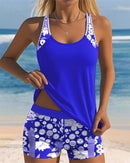 Women's Sporty Bikini Set with Printed Shorts and Racerback Top