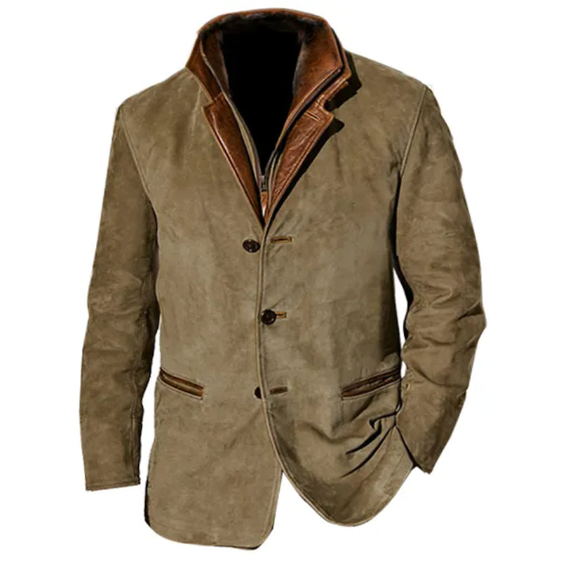 Men's Vintage Leather-Look Coat with Classic Tailored Fit