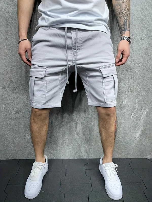 Men's Slim Cargo Shorts with Drawstring Waist and Utility Pockets