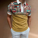 Men's Short Sleeve Polo Shirt with Retro Zip Stripe Design