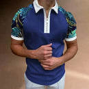 Men's Short Sleeve Polo Shirt with Retro Zip Stripe Design