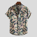 Men's Short-Sleeve Button-Up Shirt with Retro Ethnic Geometric Print