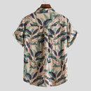 Men's Short-Sleeve Button-Up Shirt with Retro Ethnic Geometric Print