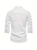 Men's Long-Sleeve Button-Up Shirt with Mandarin Collar and Logo