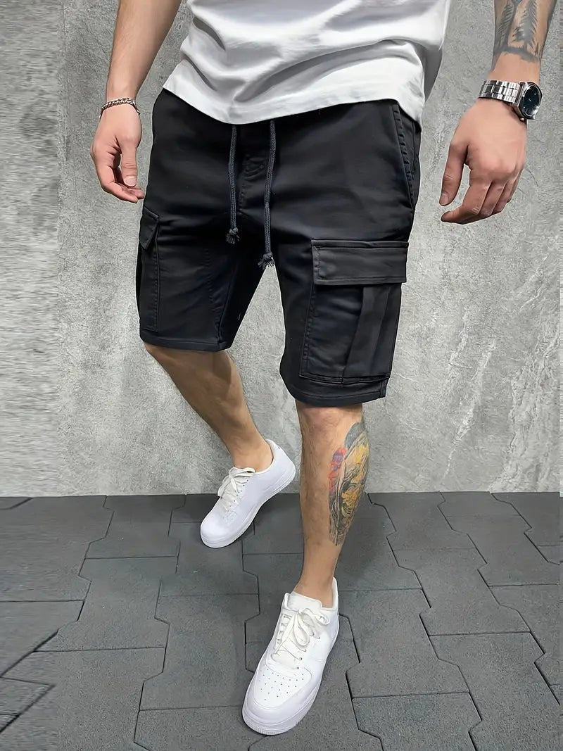 Men's Slim Cargo Shorts with Drawstring Waist and Utility Pockets