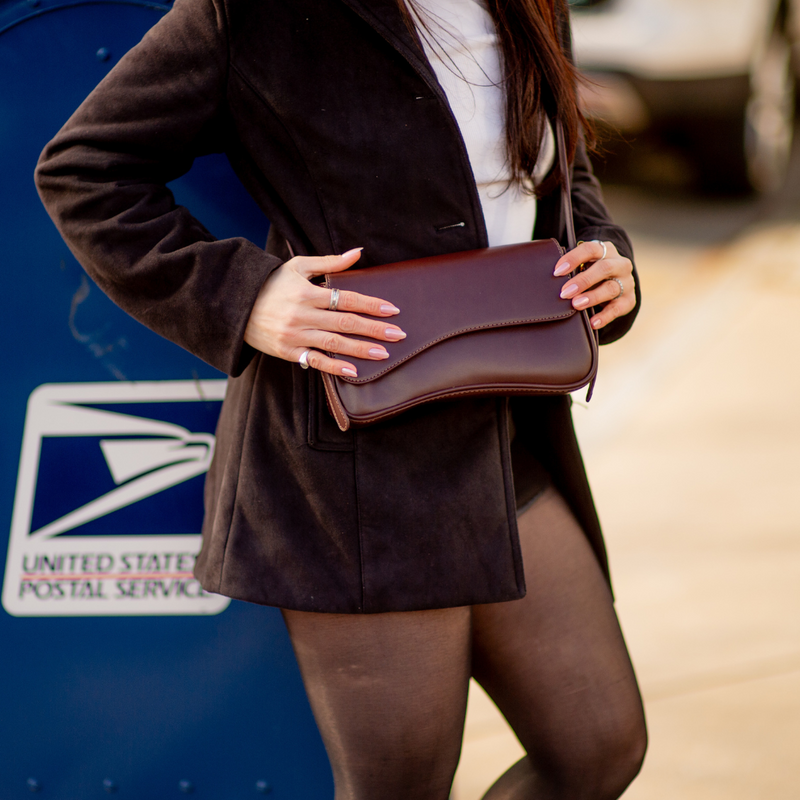 Women's Curved Flap Shoulder Bag with Adjustable Strap and Closure