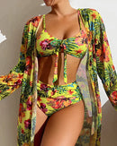 Women's Bikini Set with High-Waist Bottom and Matching Cover-Up
