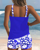 Women's Sporty Bikini Set with Printed Shorts and Racerback Top