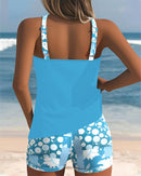 Women's Sporty Bikini Set with Printed Shorts and Racerback Top
