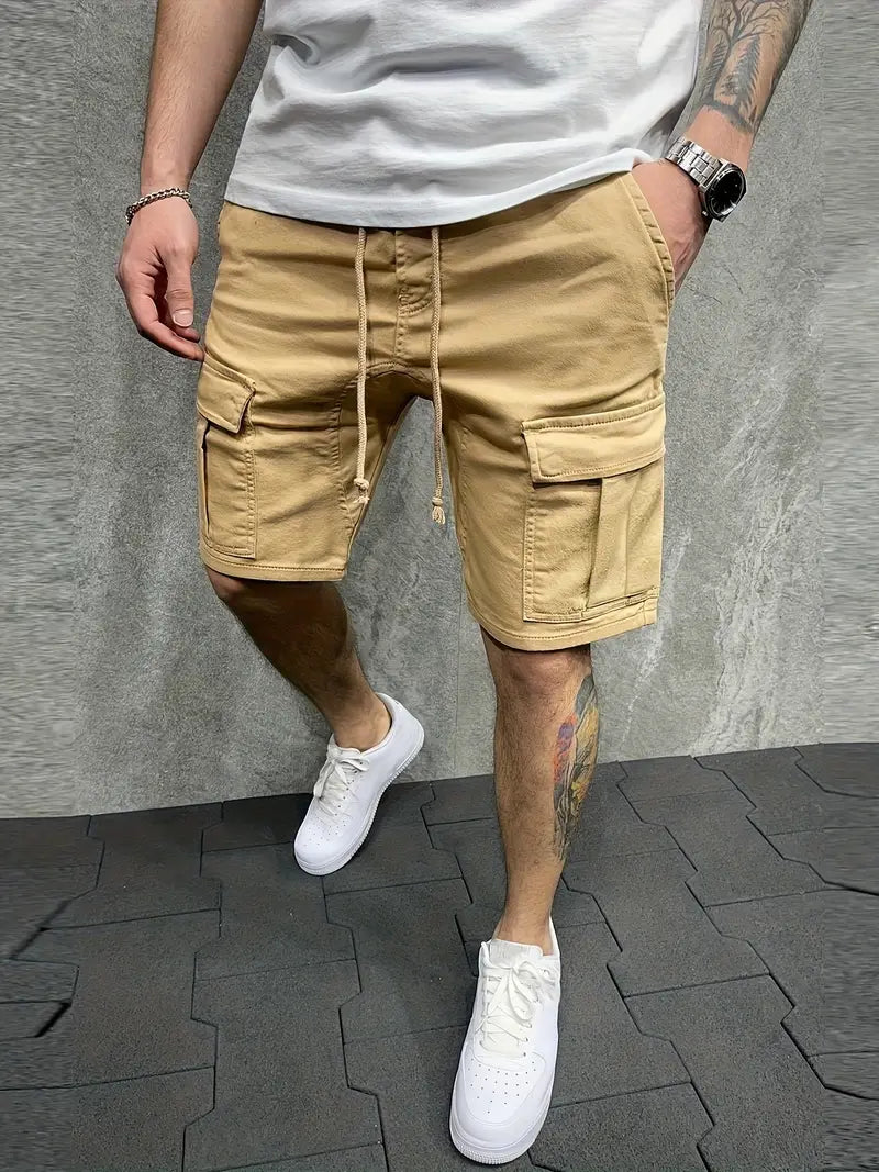 Men's Slim Cargo Shorts with Drawstring Waist and Utility Pockets