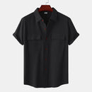 Men's Short-Sleeve Casual Shirt with Front Pockets and Button Closure