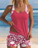Women's Sporty Bikini Set with Printed Shorts and Racerback Top