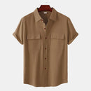 Men's Short-Sleeve Casual Shirt with Front Pockets and Button Closure