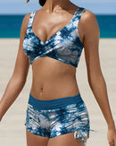 Women's Two-Piece Bikini Set with Ruched Shorts and Wrap Top