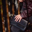 Women's Curved Flap Shoulder Bag with Adjustable Strap and Closure