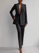 Women's Elegant Blazer and Pleated Pants Suit