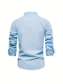 Men's Long-Sleeve Button-Up Shirt with Mandarin Collar and Logo