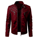 Men's Slim Fit Leather Jacket with Zip Pockets and Stand Collar
