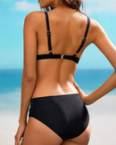 Women's Two-Piece Bikini Set with Colorblock Trim and Supportive Fit