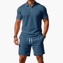 Men's Short Sleeve Polo and Shorts Set with Drawstring Waist