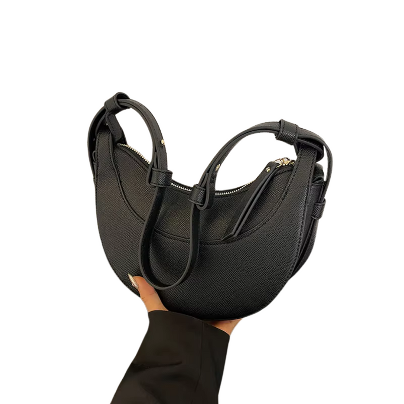 Women's Crescent Shoulder Bag with Zip Pocket and Adjustable Strap