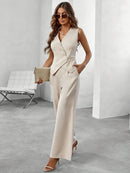 Women's Two Piece Tailored Set with Sleeveless Vest and Wide Leg Pants