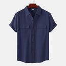 Men's Short-Sleeve Casual Shirt with Front Pockets and Button Closure