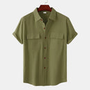Men's Short-Sleeve Casual Shirt with Front Pockets and Button Closure