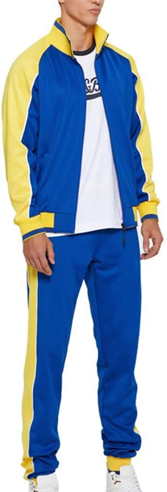 Men's Colorblock Tracksuit 2-Piece Set with Athletic Stripe