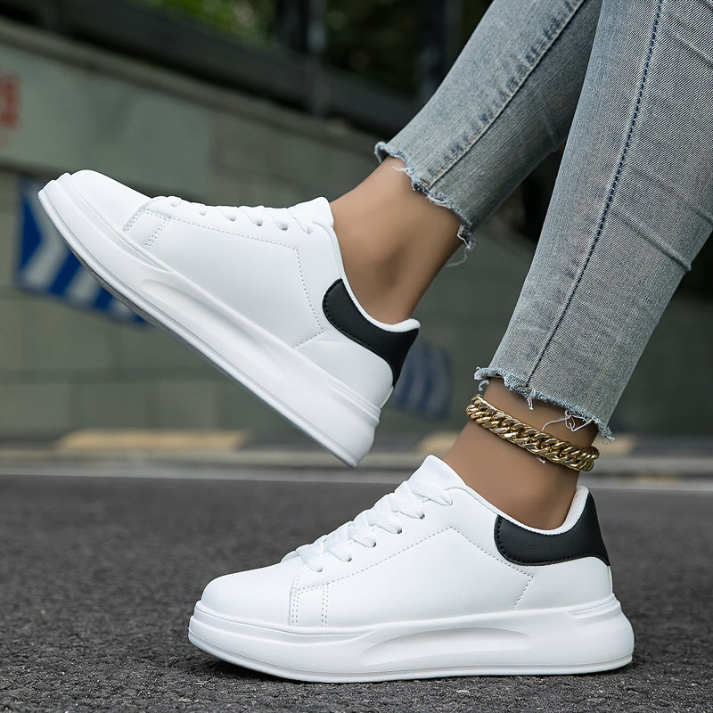 Women’s Clean White Leather Sneakers – Casual Minimalist Shoes