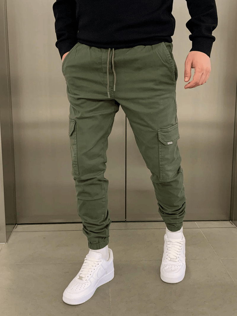 Men's Slim Cargo Jogger Pants with Adjustable Waist and Multiple Pockets