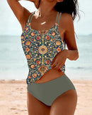 Women's Floral Printed Tankini Swimsuit with Adjustable Straps