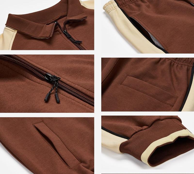 Men's Colorblock Tracksuit 2-Piece Set with Athletic Stripe