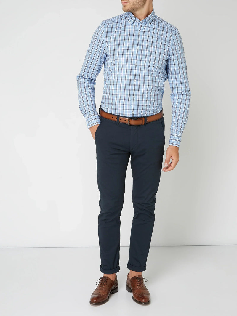 Men's Long Sleeve Checkered Shirt with Button Down Collar