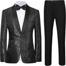 Men's Tuxedo Suit with Shiny Lapel and Patterned Blazer Two Piece Set
