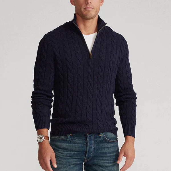 Men’s Cable Knit Half-Zip Jumper with Classic Textured Design