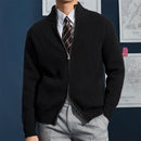 Men's Slim Fit Zip Cardigan with Ribbed Texture and Stand Collar