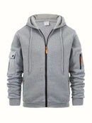 Men's Zip-Up Hoodie with Utility Pockets and Drawstring Hood