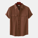 Men's Short-Sleeve Casual Shirt with Front Pockets and Button Closure